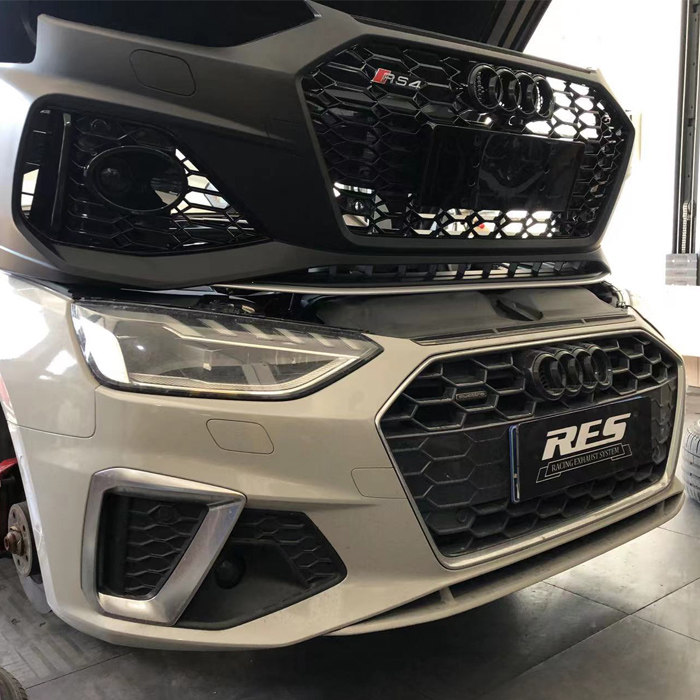 17-22款奧迪A4L改裝RS4大包圍中網前杠后尾唇尾喉升級外觀套件