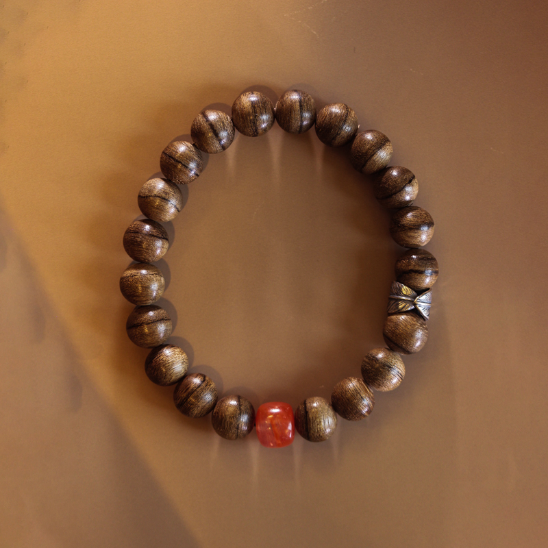 原创设计天然沉香木手串加里曼丹单圈手链保真念珠樱桃花南红配饰