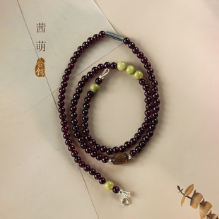 原创设计天然石榴石手串酒红通透水晶项链奇楠沉香珠阿拉善玉配饰