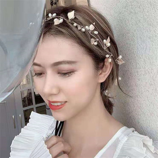 复古法式 发带女绑发锁骨链两用头饰森系韩国仙美网红珍珠飘带发箍