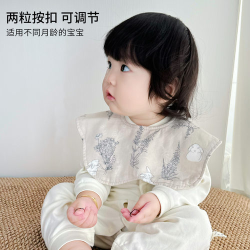 A类宝宝围嘴六层竹棉新生儿围兜圆形纱布花瓣婴儿口水巾可调节