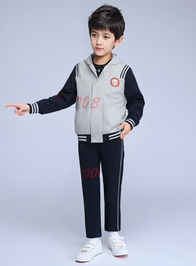兰诗同款浅灰色连帽棒球服春秋季校服上衣螺纹配饰浦口实小万江