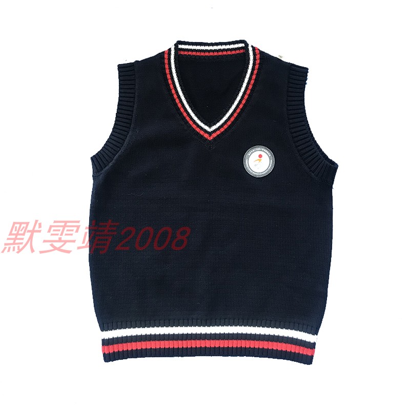 英伦风针织套头春秋藏青色背心