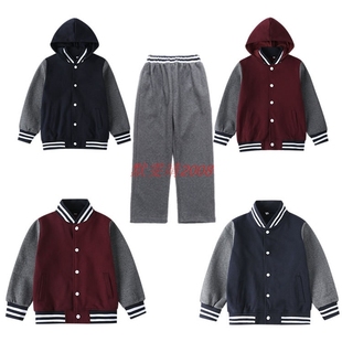 伊顿校服款儿童英伦风班服小学运动棒球服套装连帽红蓝藏青深灰袖