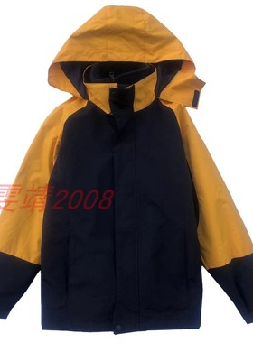 兰诗同款冲锋衣藏青色拼黄连帽拉链外套男女上衣浦口实小泰山小学