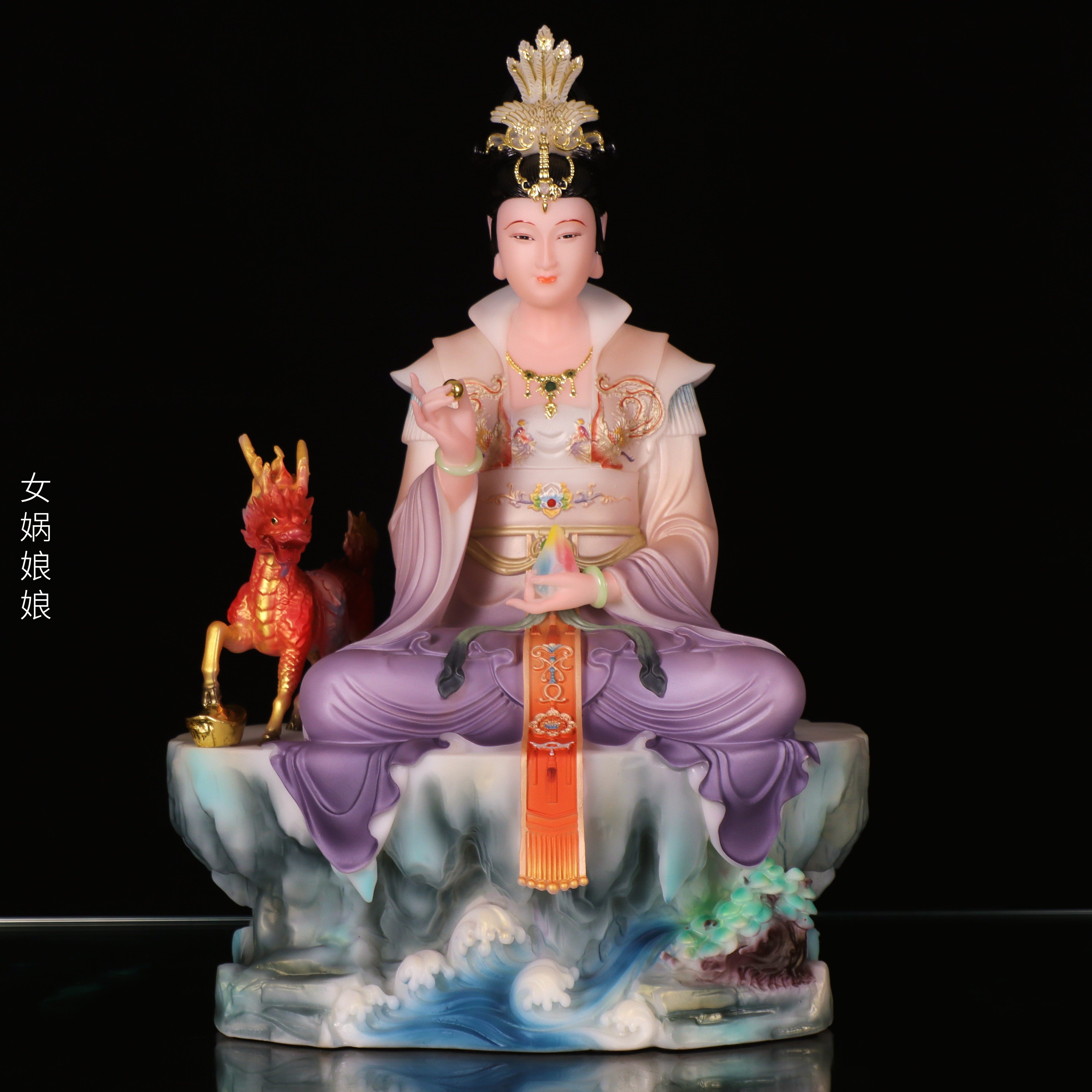 汉白玉女娲娘娘神像女娲补天大地之母佛像家用中式人物桌面摆件