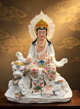 仿瓷文殊菩萨普贤菩萨工艺品摆件文殊师利法王子礼品家居摆件