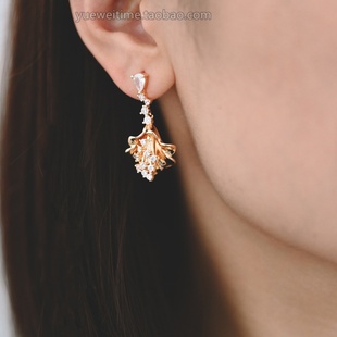 锆石法式气质立体花蕊耳钉 铜镀真金 手工diy饰品配件 成品材料