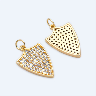 微镶 箭簇盾牌吊坠 铜镀真金 手工diy配件 半成品材料