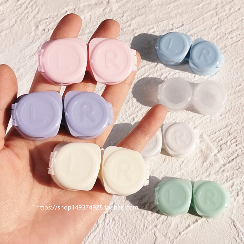 简约马卡龙色翻盖按压式隐形眼镜伴侣盒创意美瞳盒护理单独双联盒