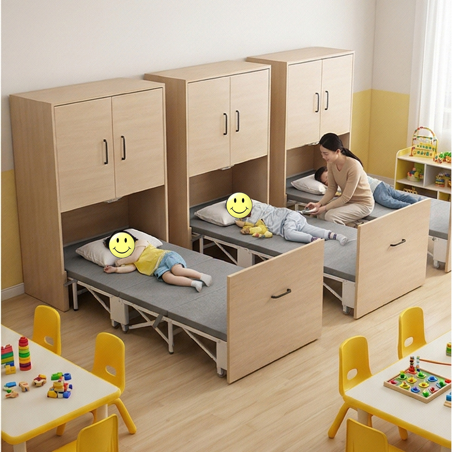 校园折叠床办公室午休单人实木衣柜抽拉四折带储物收纳组合隐形床