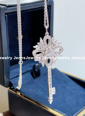 W STUDIO 925纯银镀金镶钻维多利亚雪花钥匙长款毛衣链 不掉色女