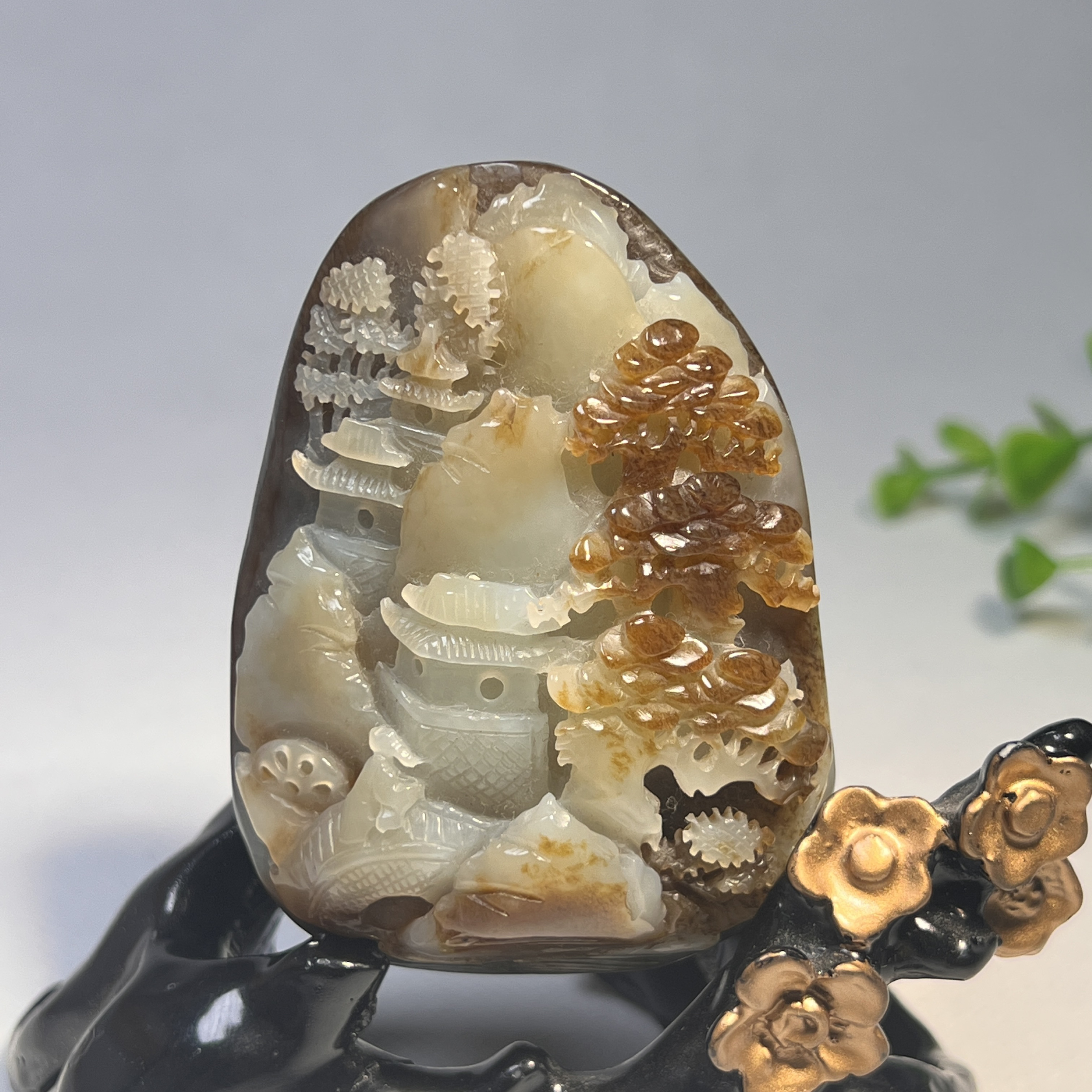 天然新疆和田玉且末料糖青白手把小摆件山水牌精雕红糖老料配证书