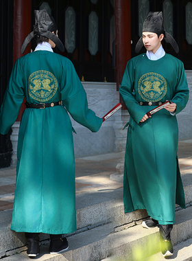 汉服男唐制圆领袍狄仁杰同款金狮武侠霸气侠客绿色中国风古风复原