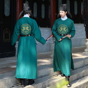 汉服男唐制圆领袍狄仁杰同款 金狮武侠霸气侠客绿色中国风古风复原