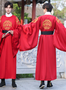 汉服男唐制官服圆领袍复原酒红色