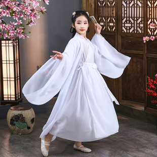 儿童汉服女童唐装演出服小龙女白娘子古装白色书童仙女古风中国风