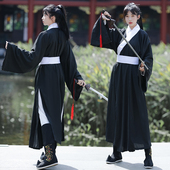 宋制汉服女秋武侠风黑色霸气侠客剑客纯色交领长衫 中国风古装 摄影