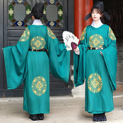 汉服女唐制圆领袍官服六团花绣花