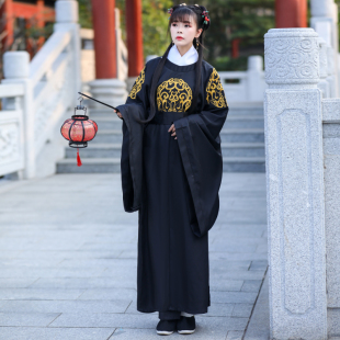 汉服女唐制武则天同款 绣花古风中国风武侠风 黑色霸气圆领袍正品