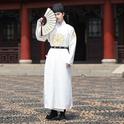 汉服男唐制圆领袍白色书生武侠风