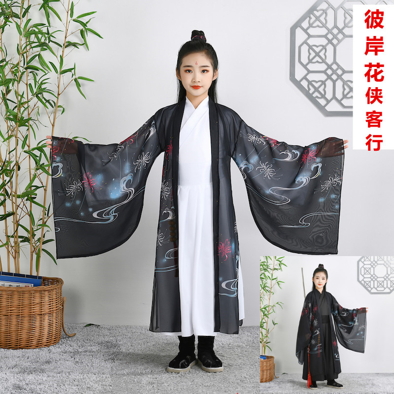 儿童汉服女童武侠彼岸花演出服黑