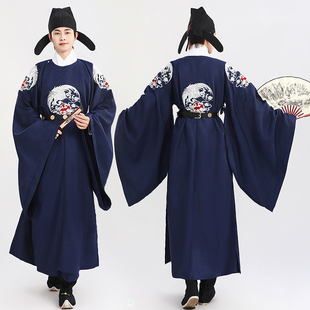 现货汉服男装 婚礼主持唐朝官服圆领袍鹤绣花藏青色复原古风中国风