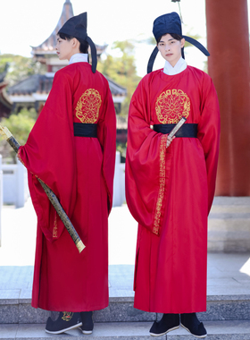 汉服男装酒红色圆领袍复原唐朝官服长袍公子古风中国风正品武侠风