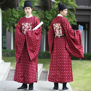 汉服男圆领袍明制官服文官大臣朝服中式婚服孔雀绣花中国风长袍