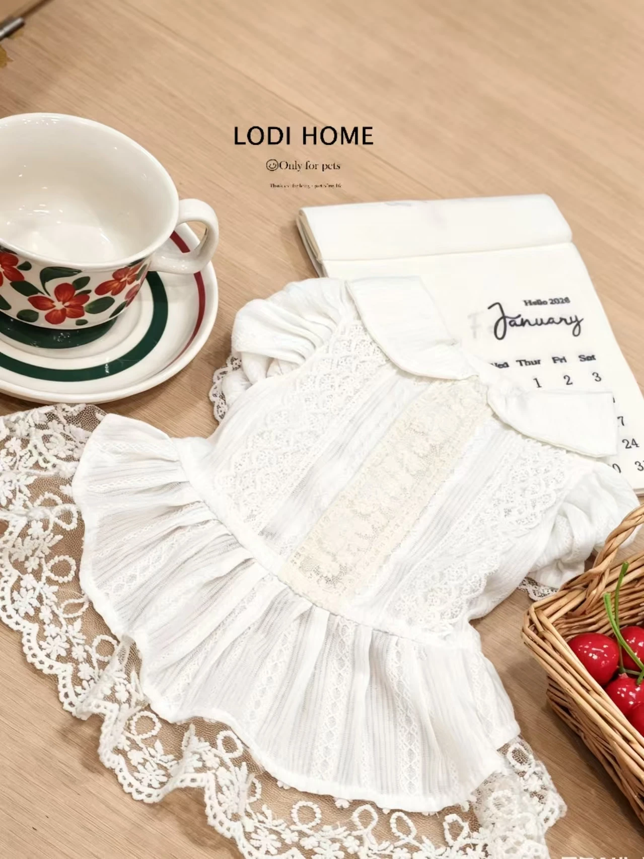 洛迪家春夏装白色蕾丝娃娃领裙子猫咪泰迪猫狗宠物小中型犬衣服