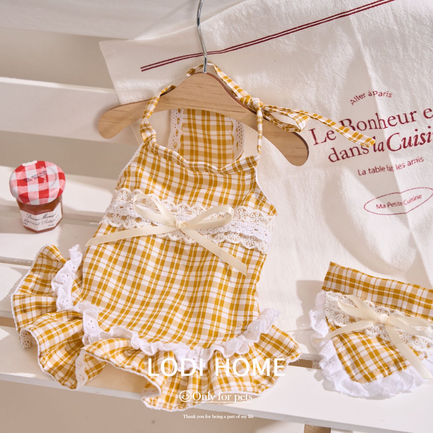 洛迪家春夏比熊贵宾格子蕾丝吊带套装猫咪泰迪猫狗宠物小中型犬衣