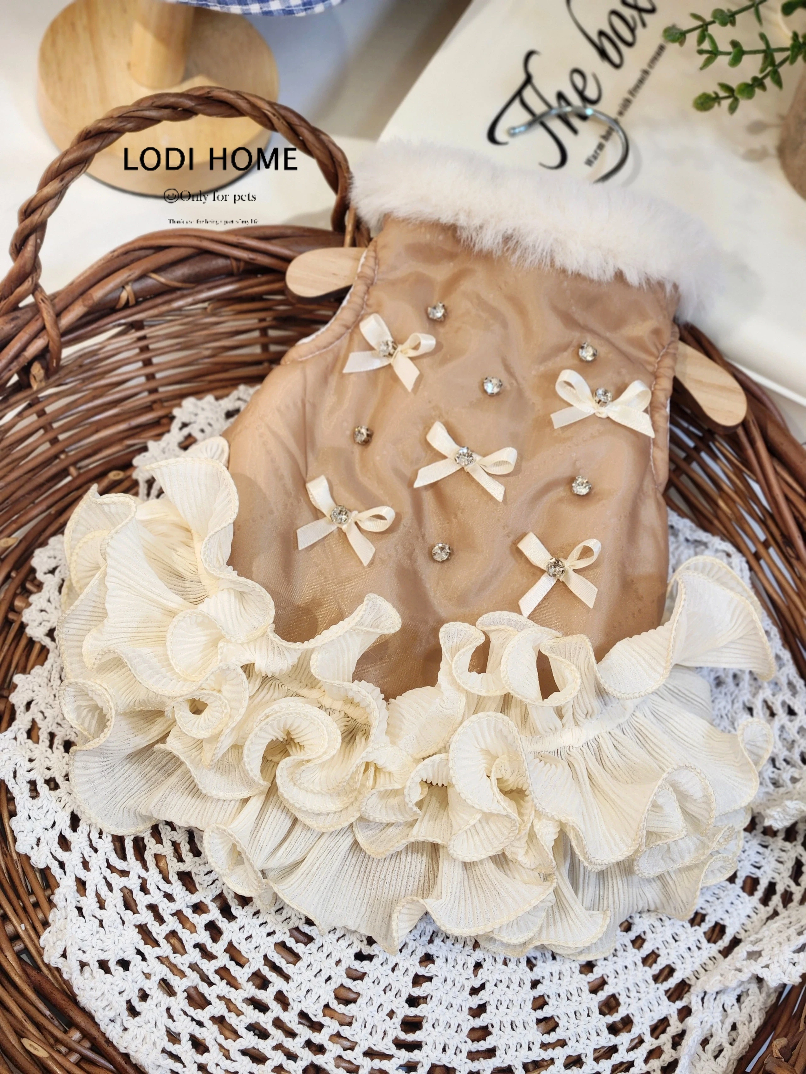 洛迪家比熊贵宾蕾丝蝴蝶结毛绒围脖猫咪泰迪猫狗宠物小中型犬衣服