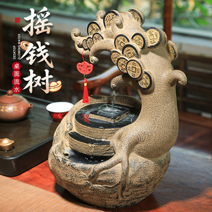 新中式招财流水摆件循环水景观客厅办公室桌面开业新居创意小礼品