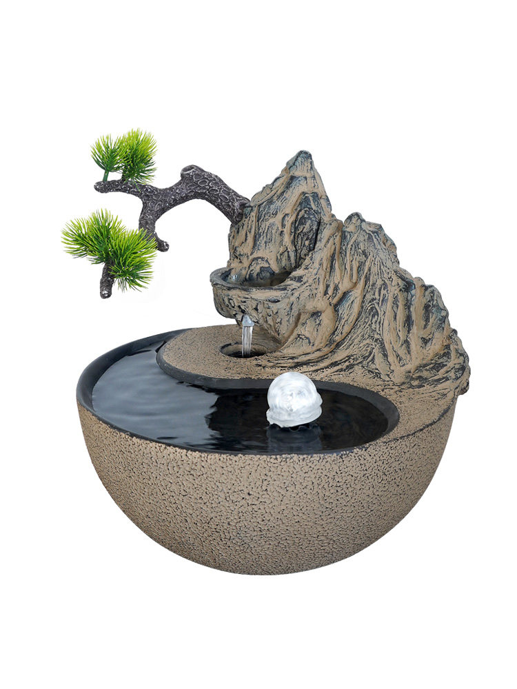 新中式桌面流水摆件室内家居客厅茶室电视柜禅意水景水晶球小景观