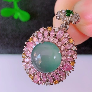 冰种冰种蛋面翡翠吊坠天然正品 a货紫罗兰满色玉石蛋面项链女