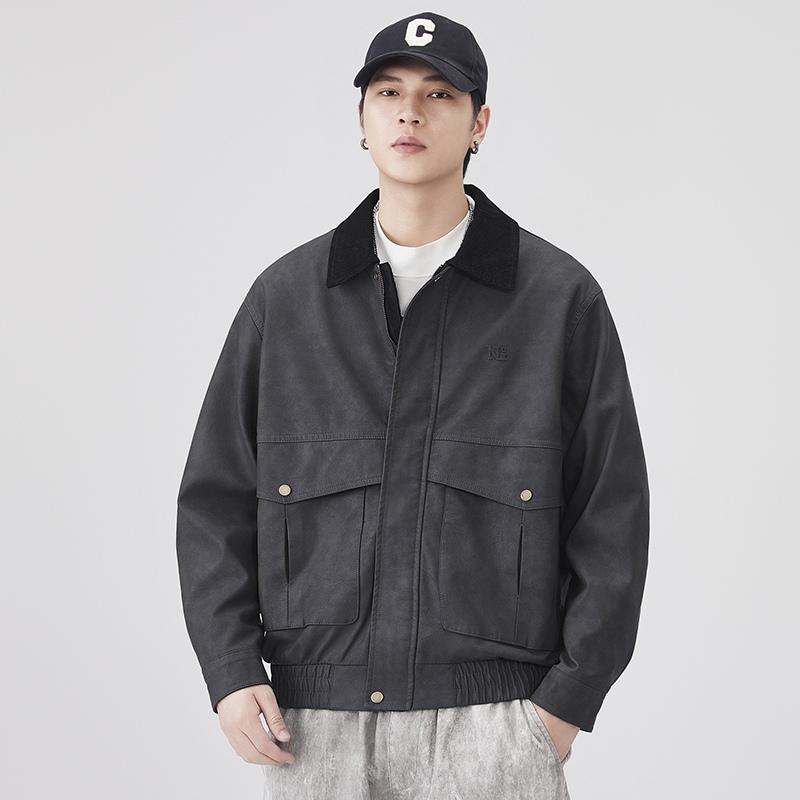 2025新款oversize小众设计感巴恩风休闲皮衣夹克外套男潮牌秋冬款