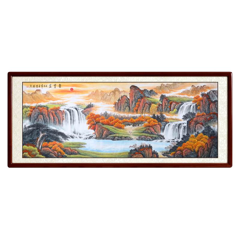 聚宝盆山水画风景靠山客厅沙发挂画办公室定制装饰画手绘真迹国画