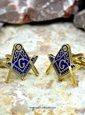 欧美共济会男士礼品高档轻奢法式蓝色镀金字母衬袖扣袖口钉 包邮