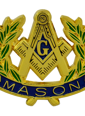 共济会橄榄枝绿色和平NGO组织用镀金徽章G字母胸章男士晚宴会胸针