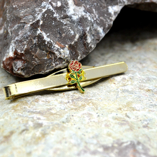 共济会蔷薇玫瑰花十字会高档商务电镀金色不锈钢领带夹领夹子别针