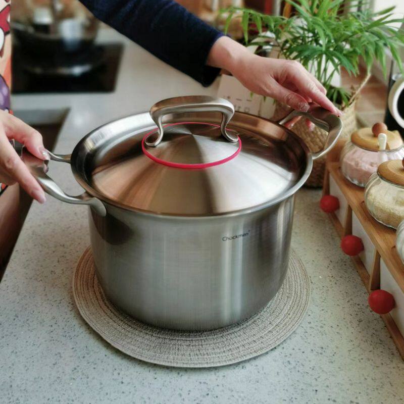 奢华霸气304不锈钢汤锅 22cm食品级双耳带盖炖锅家用加高深款通用