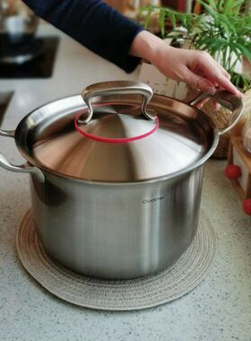 奢华霸气304不锈钢汤锅 22cm食品级双耳带盖炖锅家用加高深款通用