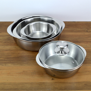 加厚18/10火锅锅子不锈钢和面 面盆304酸菜鱼盘大号覆合钢小汤锅