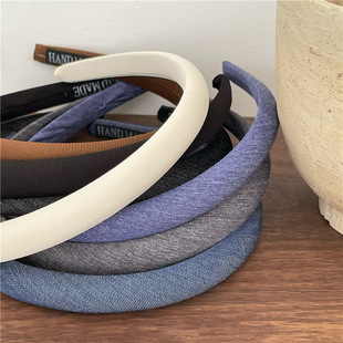 2件包邮 handmade复古牛仔蓝色头箍百搭布艺海绵加厚细边发箍压发