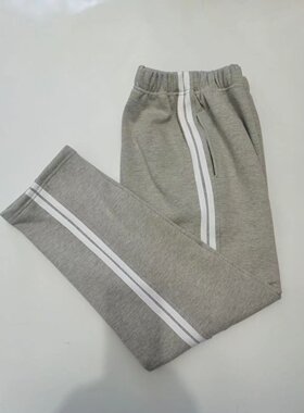 定制冬季加绒保暖灰色白色两道杠直筒校服裤子男女中小学生春秋款