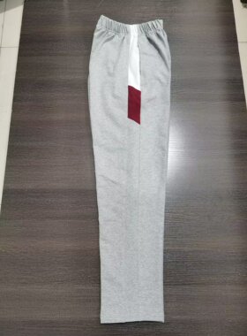 定制灰色拼白酒红宽条春秋款直筒运动休闲长裤校服冬季加绒款夏季