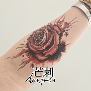 芒刺原创|睡玫瑰|摇滚莫扎特法扎防水持久彩色遮盖疤痕红色纹身贴