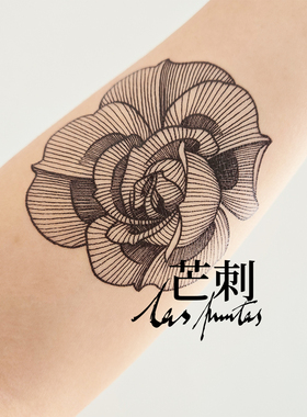 芒刺原创文身贴|玫瑰花|黑色手绘防水持久纹身贴文艺高级感Tattoo