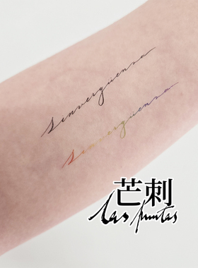 芒刺原创|Sinvergüenza不要脸|书法西班牙语字母彩虹小众纹身贴