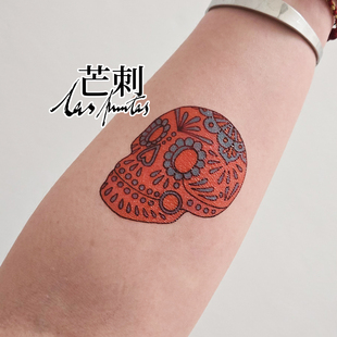 芒刺原创|橙骷髅(2)|手绘彩色防水哥特亡灵节纹身贴|文艺高级感